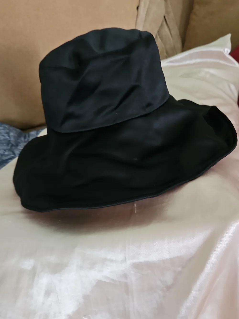 PASKAL Black Satin Wide-Brim Bucket Sun Hat NWOT